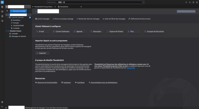 Interface principale de thunderbird