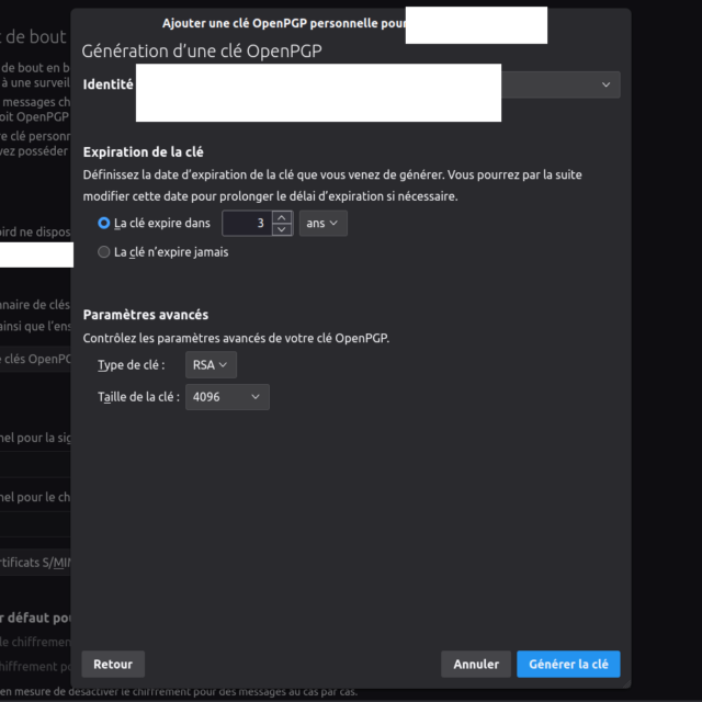 Génération de la clef gpg